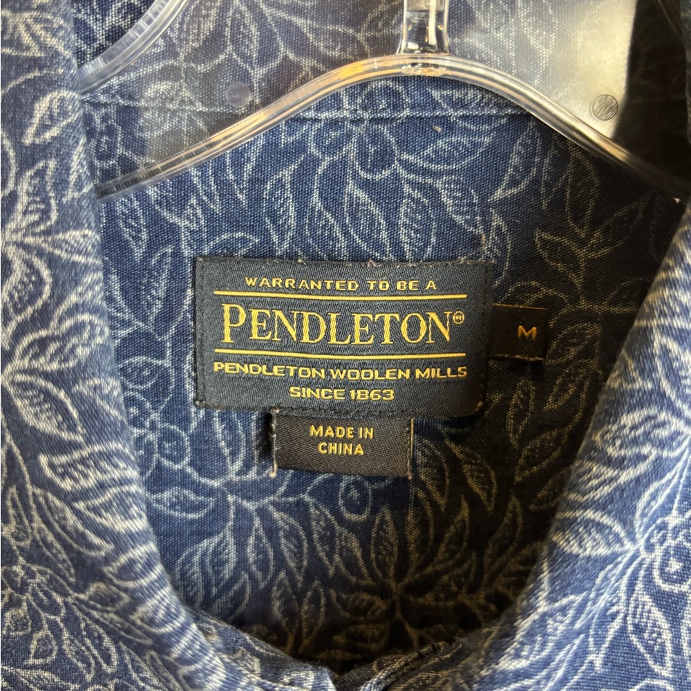 Men’s Pendleton Indigo Leaf Pattern Short Sleeve … - image 3